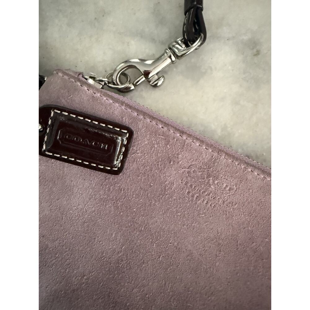 Coach Suede Wristlet Pouch Pink Lilac Mini Bag Leather Strap Y2K Vintage - Picture 9 of 10
